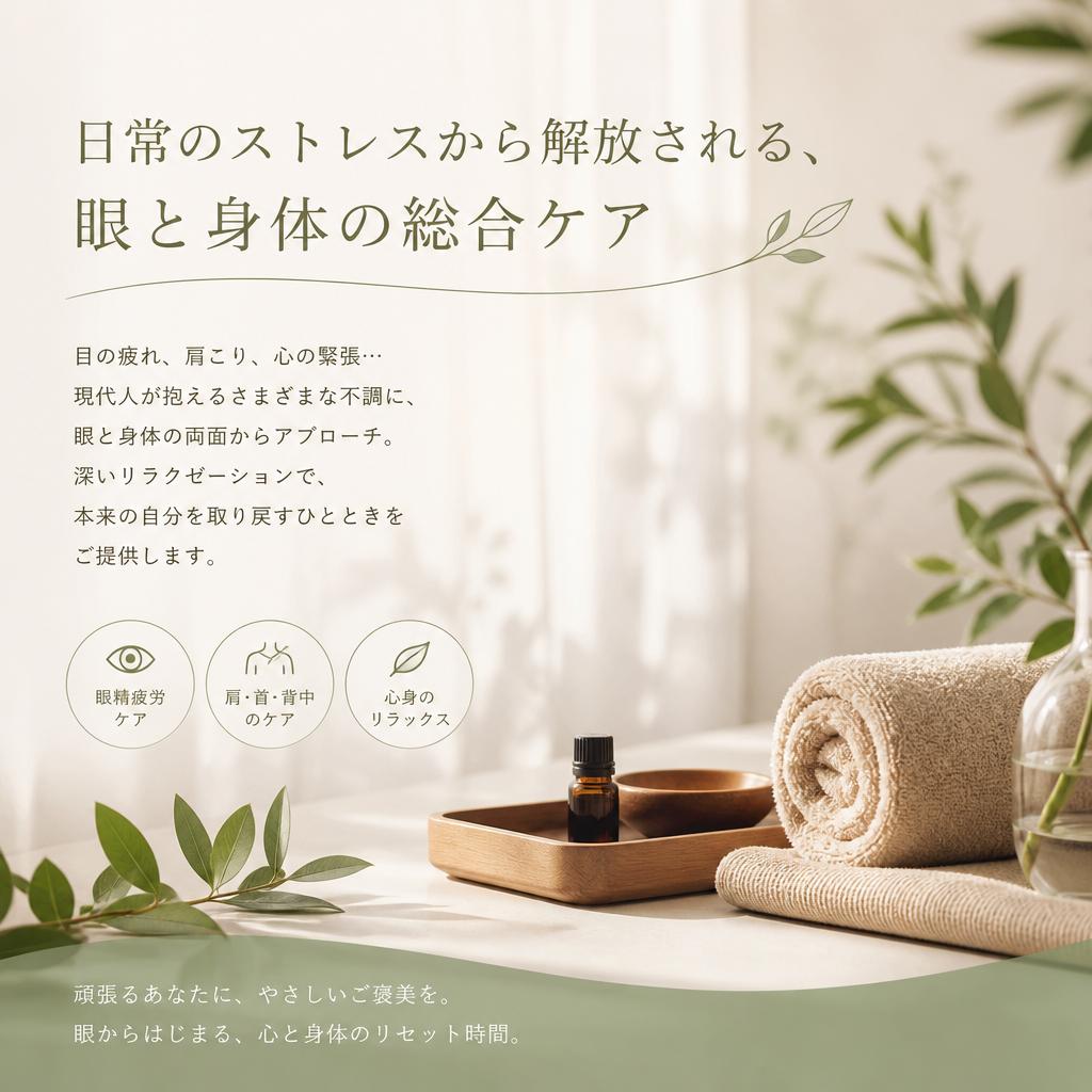 日常のストレスから解放される、眼と身体の総合ケア