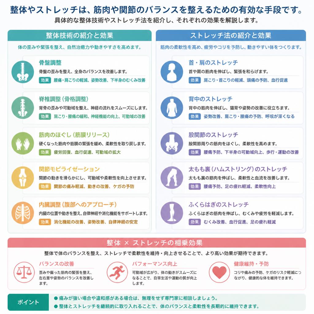 整体とストレッチで痛みを軽減