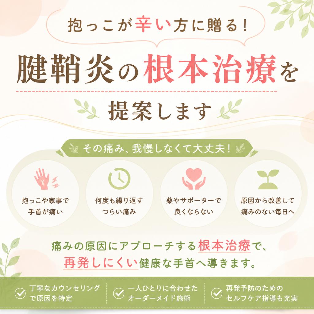 抱っこが辛い方に贈る！腱鞘炎の根本治療を提案します