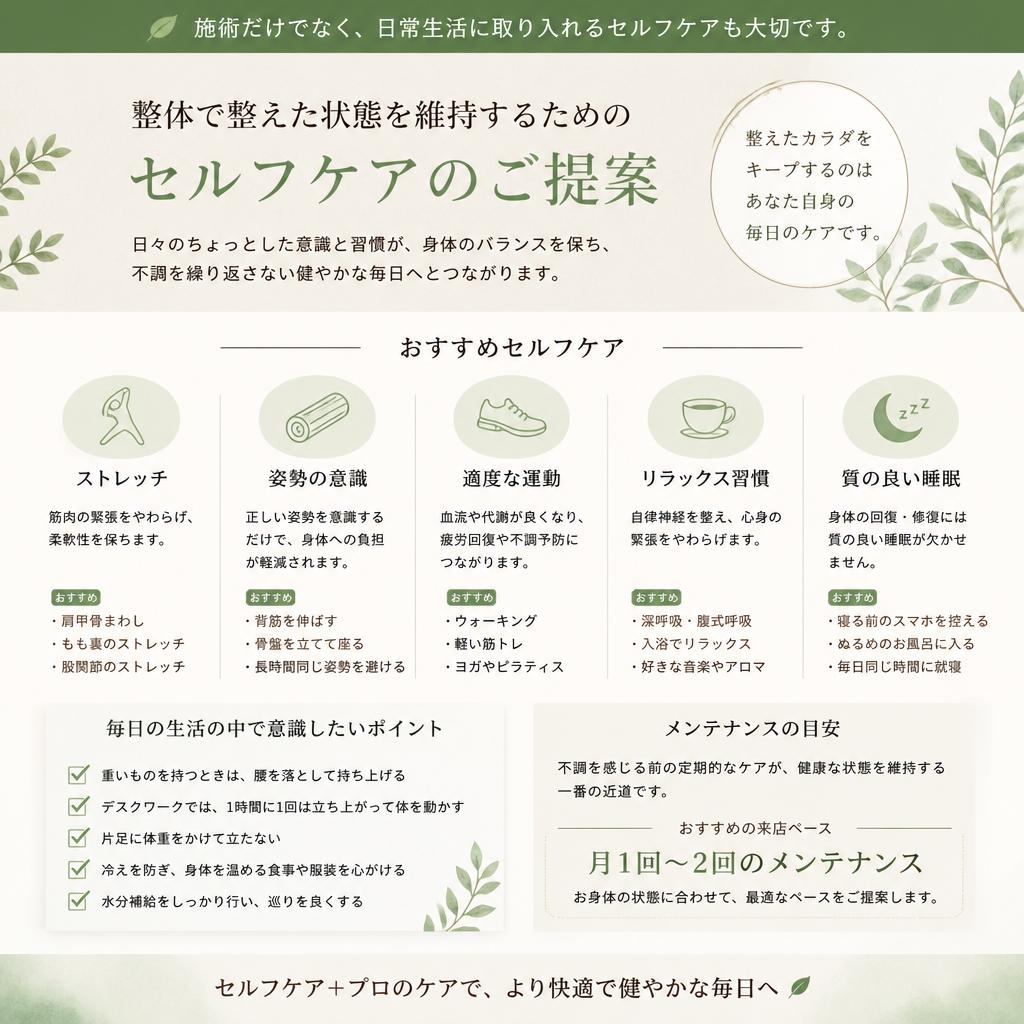 整体とセルフケアで再発防止