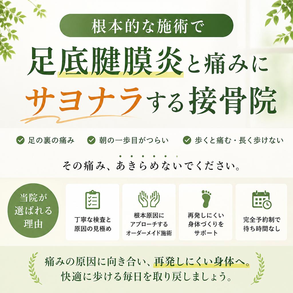 根本的な施術で足底腱膜炎と痛みにサヨナラする接骨院