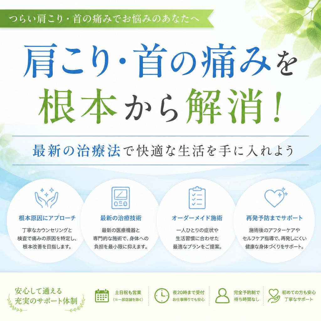肩こり・首の痛みを根本から解消！最新の治療法で快適な生活を手に入れよう