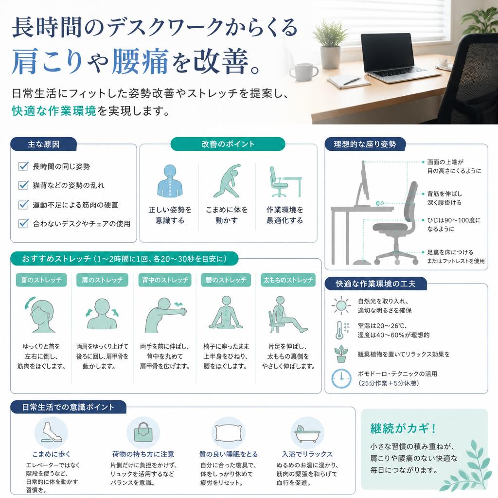 デスクワーク環境の改善による身体のコリ解消